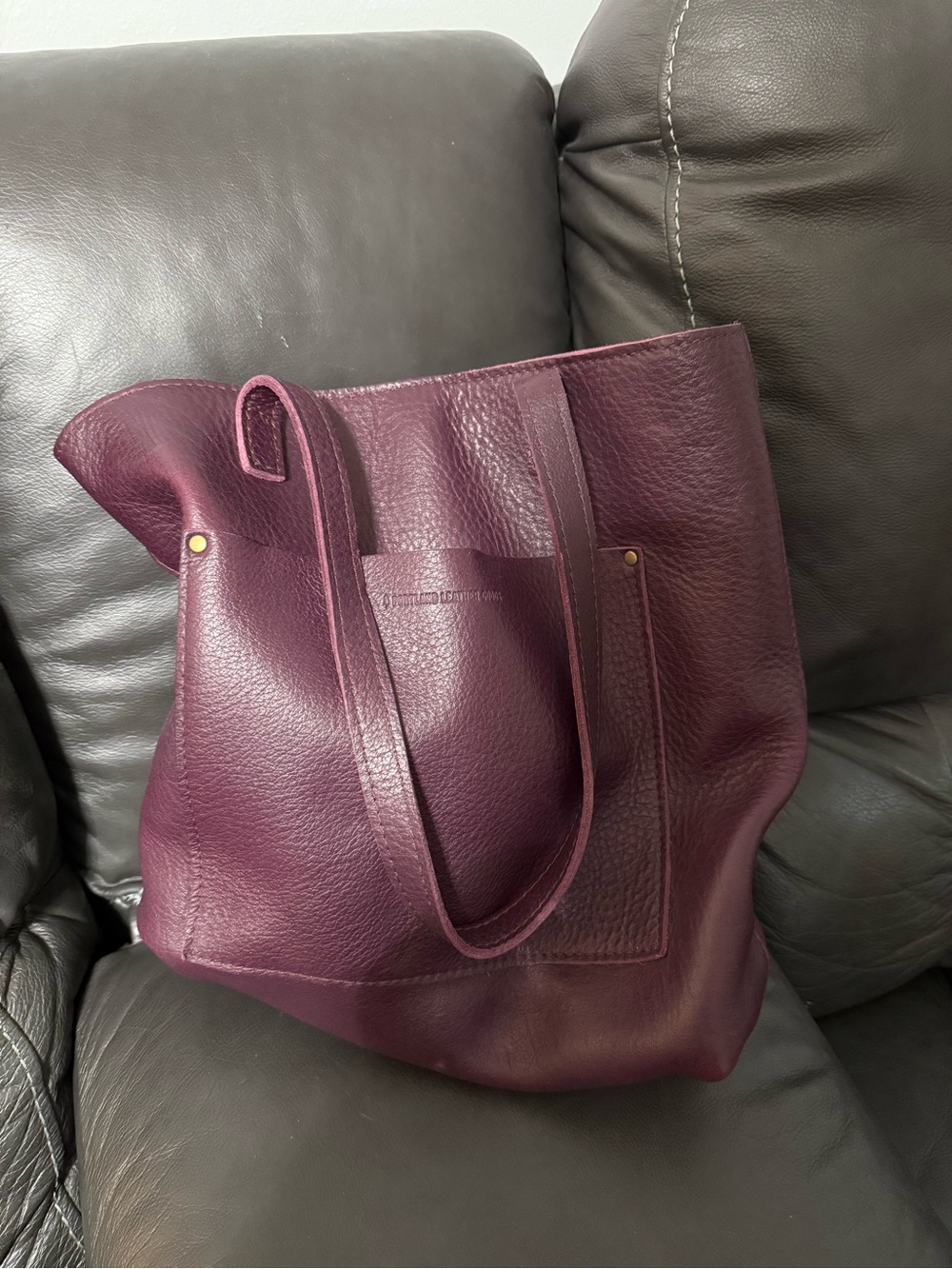 Portland Leather Zippered Plum Pebbled Leather Crossbody Tote